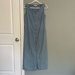 Vintage Casual Corner Chambray Denim Blue Full Button Front Sleeveless Dress